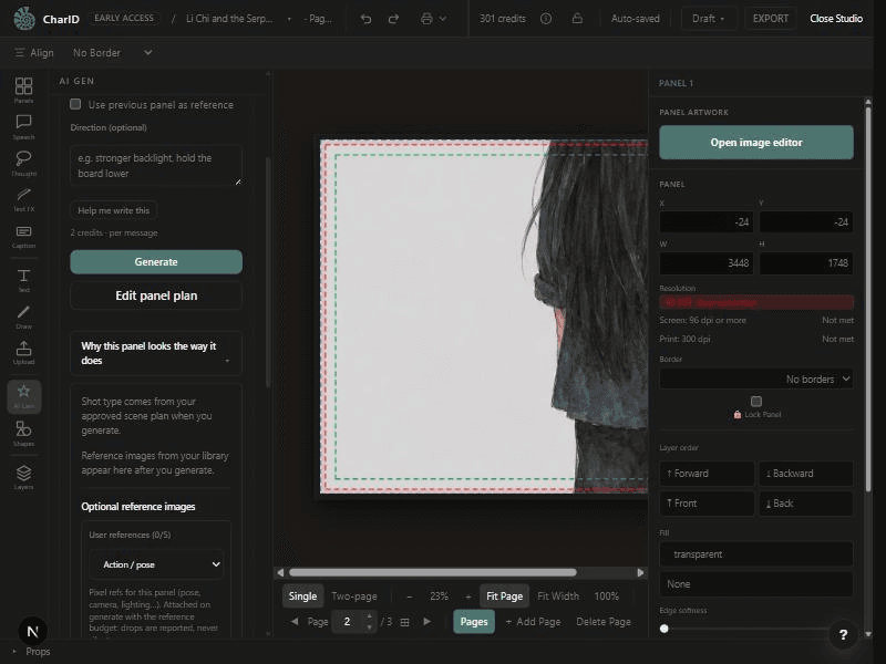 Studio's AI Gen panel showing that shot type comes from the approved scene plan
